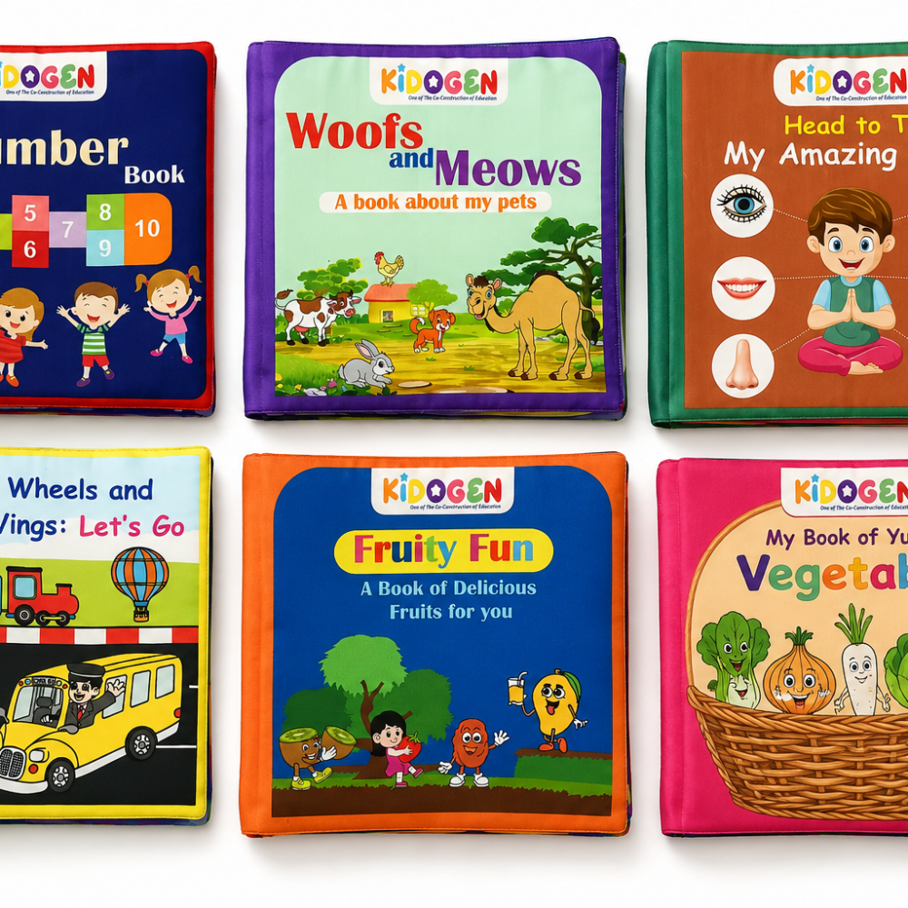 Kidogen 6-in-1 Fabric Books Set for Toddlers Age 0-3 Years 